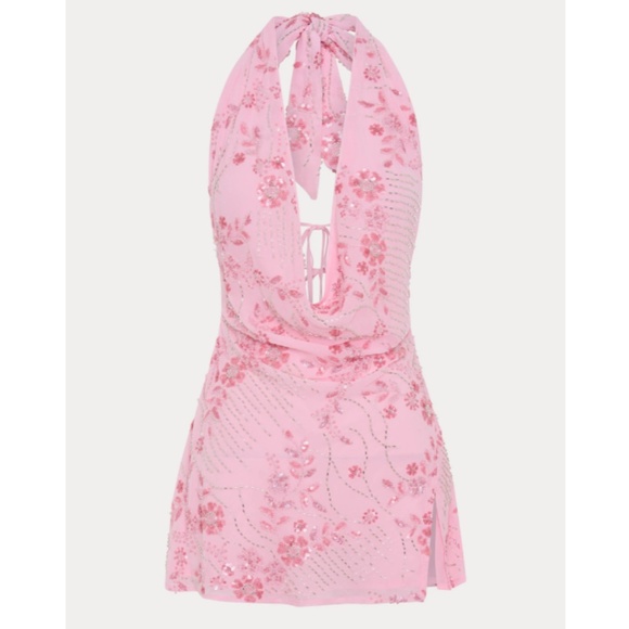 Elegant Pink Halter Dress - Picture 3 of 15